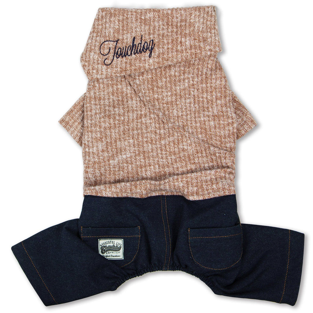 Touchdog Vogue Neck-Wrap Dog Sweater with Denim Pants