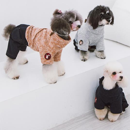 Touchdog Vogue Neck-Wrap Dog Sweater with Denim Pants