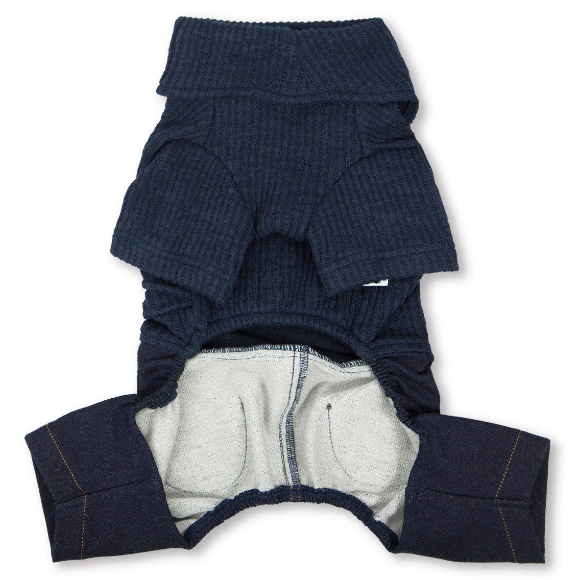 Touchdog Vogue Neck-Wrap Dog Sweater with Denim Pants