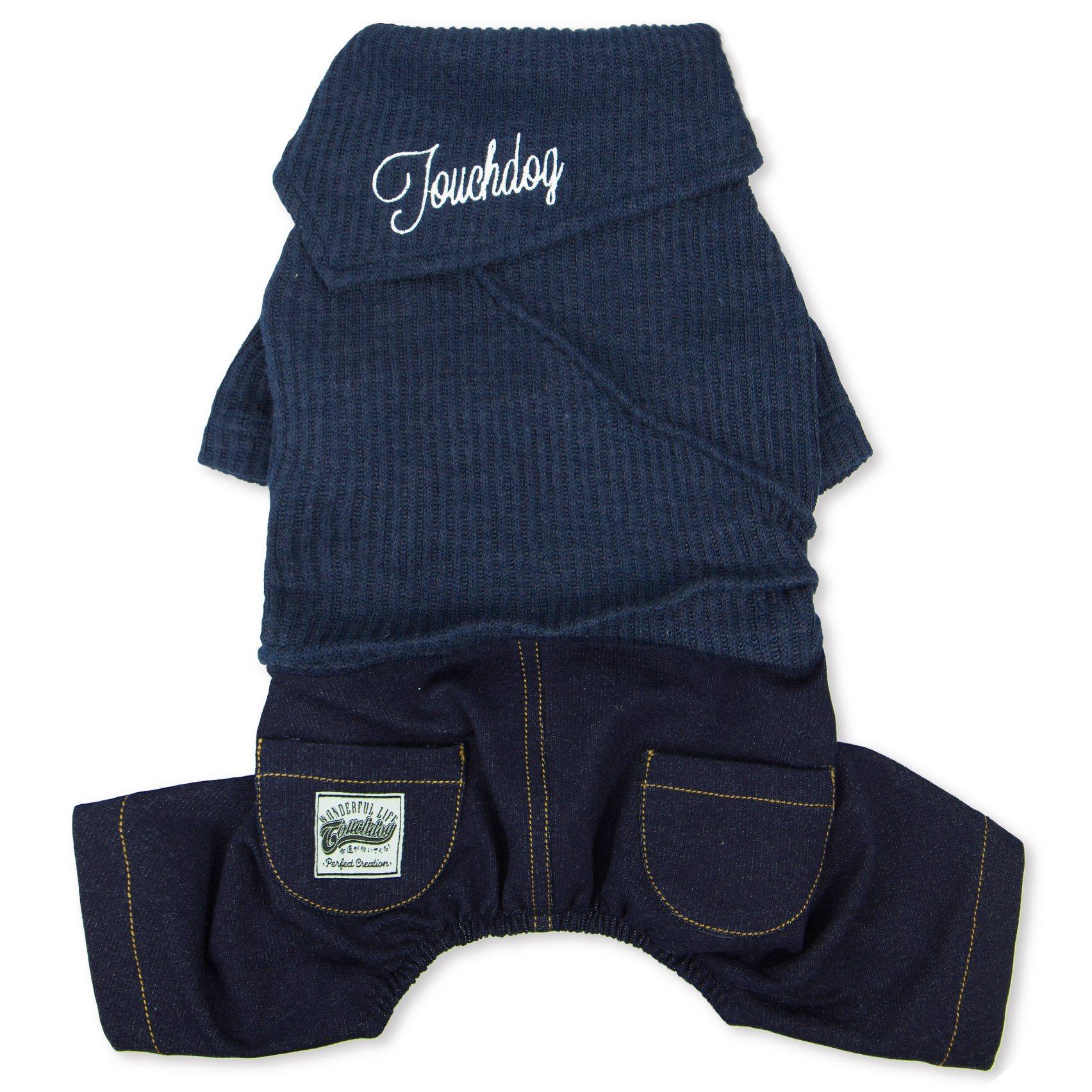Touchdog Vogue Neck-Wrap Dog Sweater with Denim Pants