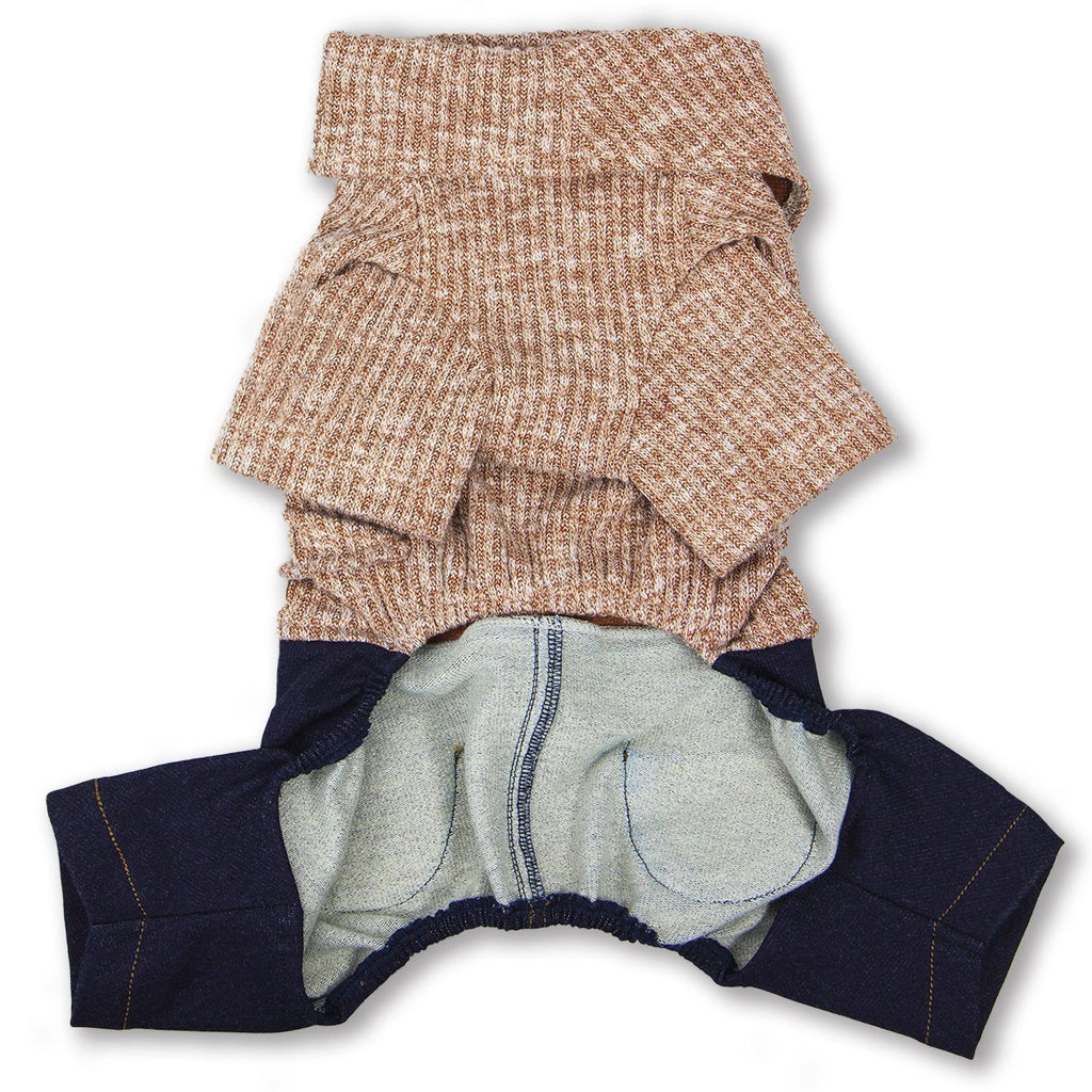 Touchdog Vogue Neck-Wrap Dog Sweater with Denim Pants
