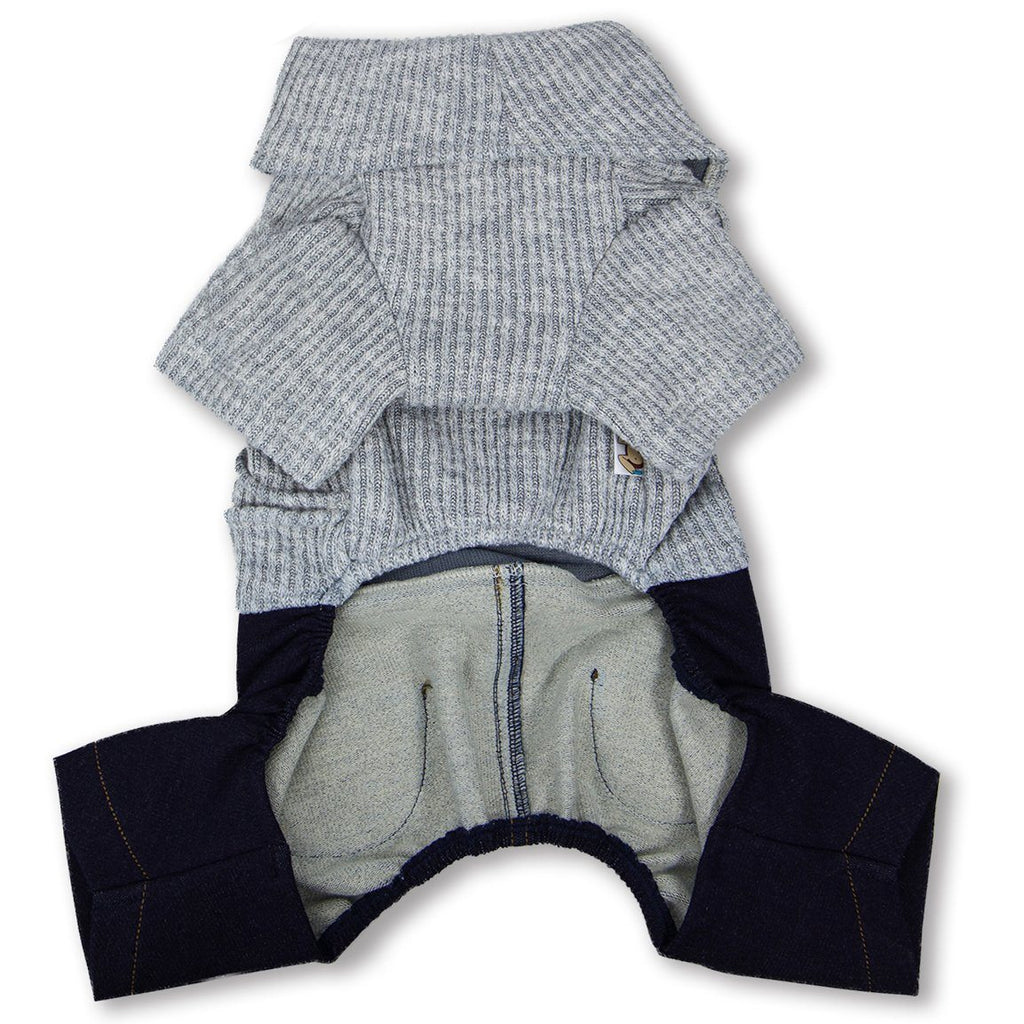 Touchdog Vogue Neck-Wrap Dog Sweater with Denim Pants
