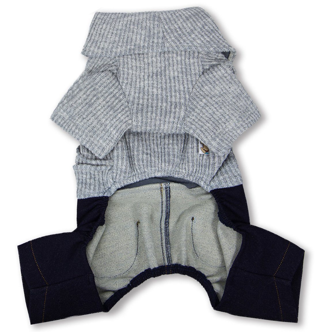 Touchdog Vogue Neck-Wrap Dog Sweater with Denim Pants