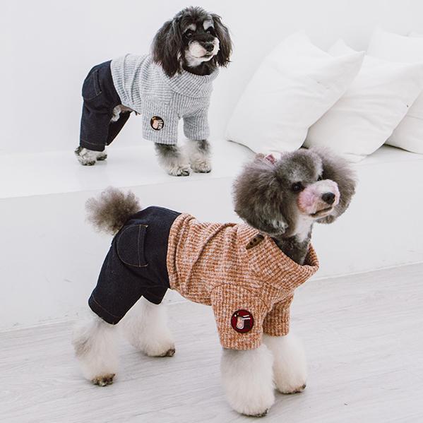 Touchdog Vogue Neck-Wrap Dog Sweater with Denim Pants