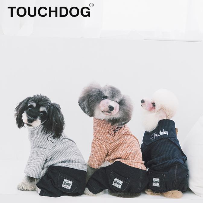 Touchdog Vogue Neck-Wrap Dog Sweater with Denim Pants