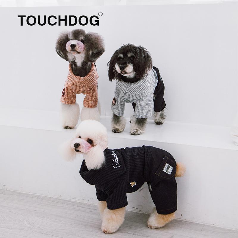 Touchdog Vogue Neck-Wrap Dog Sweater with Denim Pants