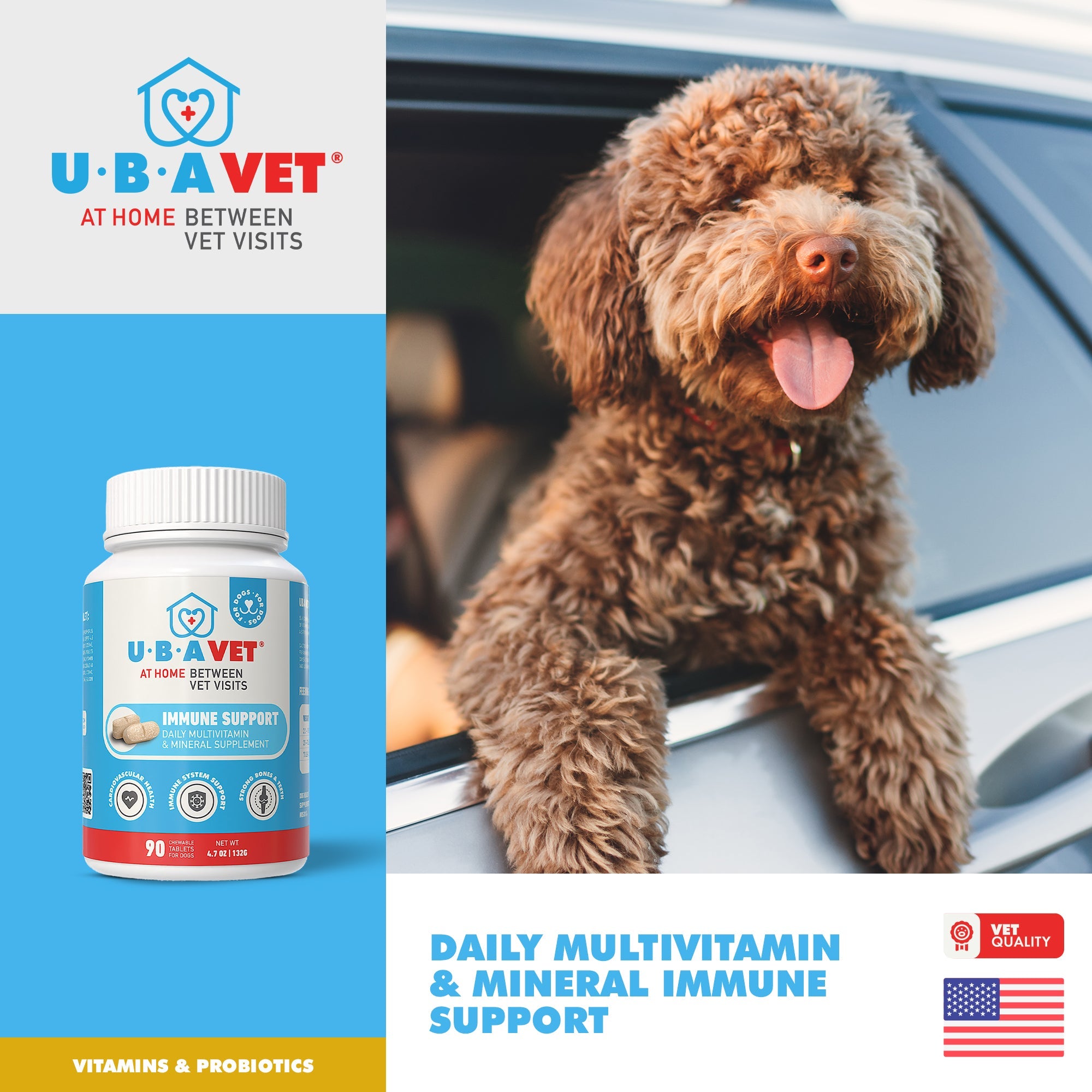 Immune Support Daily Multi-Vitamin & Mineral Tablets for Dogs, Chicken, 90ct