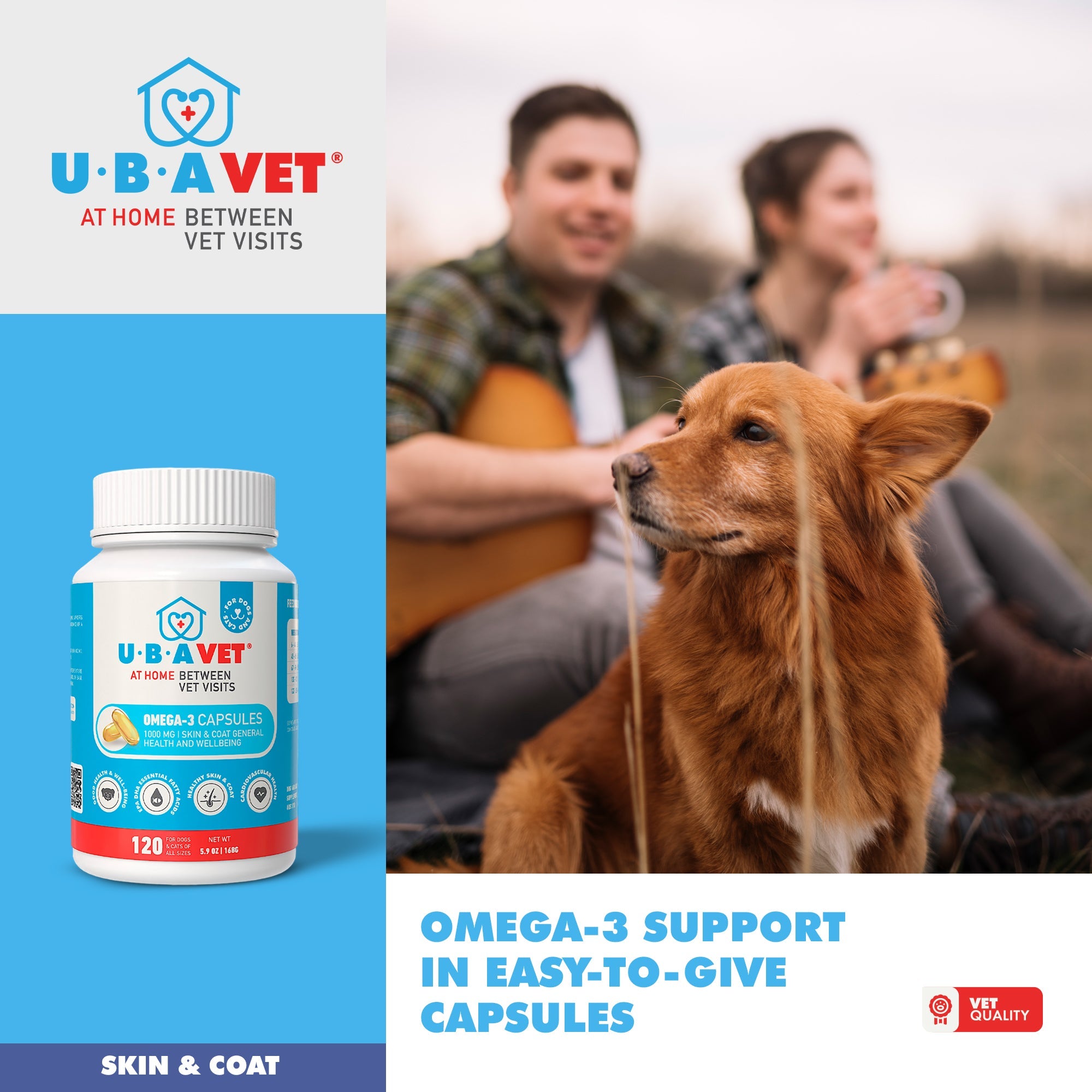Omega-3 Fish Oil Capsules for Dogs & Cats, 1000 mg, 120 Softgels