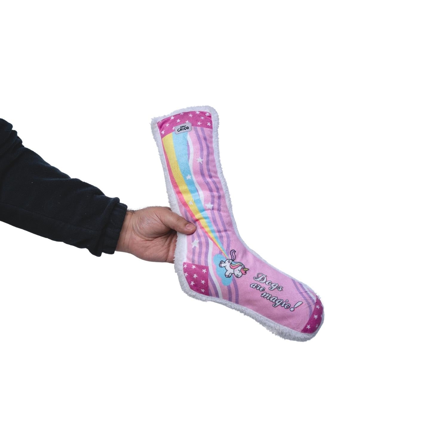Squeaky Unicorn Sock Plush Dog Toy with Crinkle Sounds