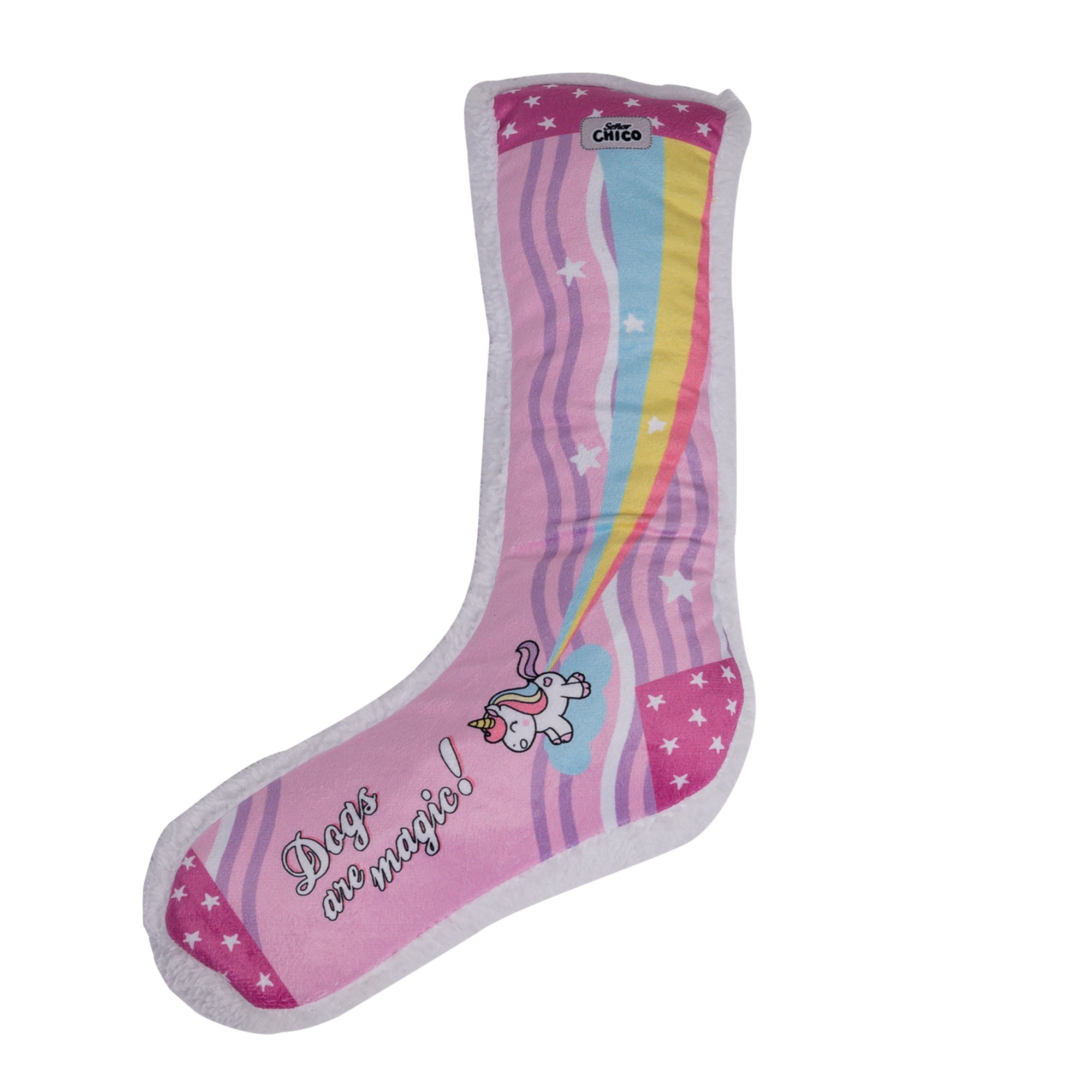 Squeaky Unicorn Sock Plush Dog Toy with Crinkle Sounds