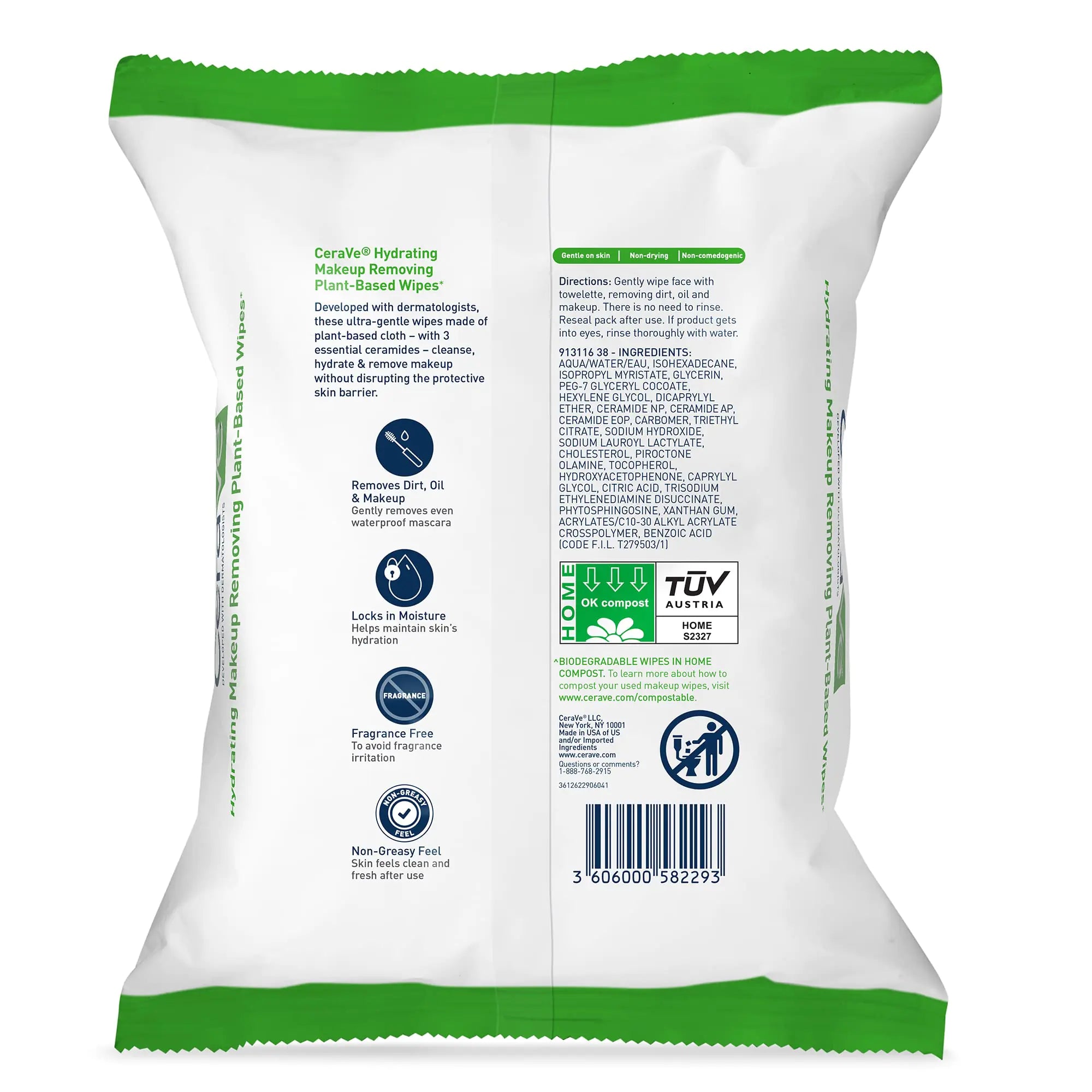 CeraVe Hydrating Makeup Remover Wipes for Sensitive Skin, 25 Pack
