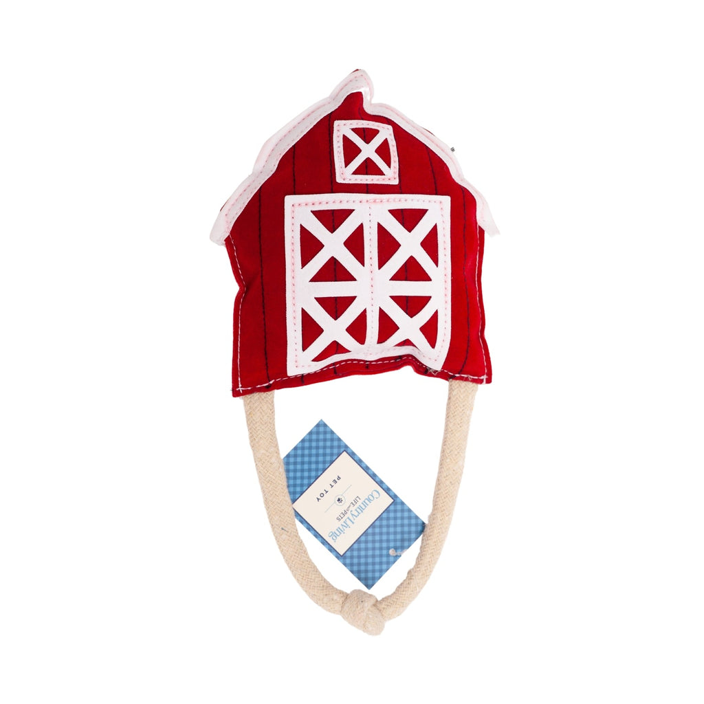 Red Barn Dog Chew Toy with Faux Leather and Organic Cotton