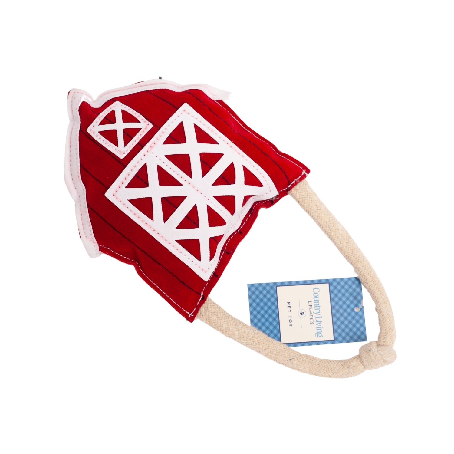 Red Barn Dog Chew Toy with Faux Leather and Organic Cotton