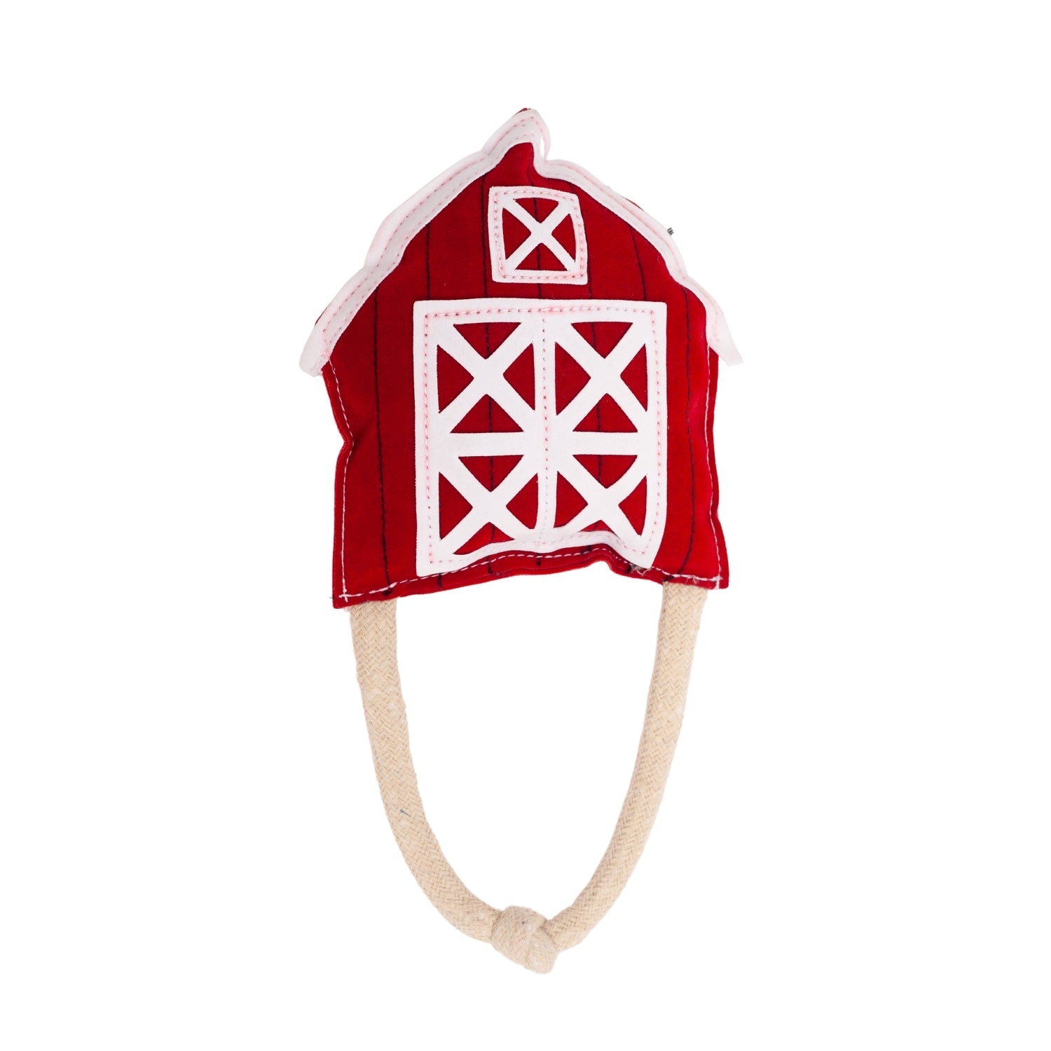Red Barn Dog Chew Toy with Faux Leather and Organic Cotton