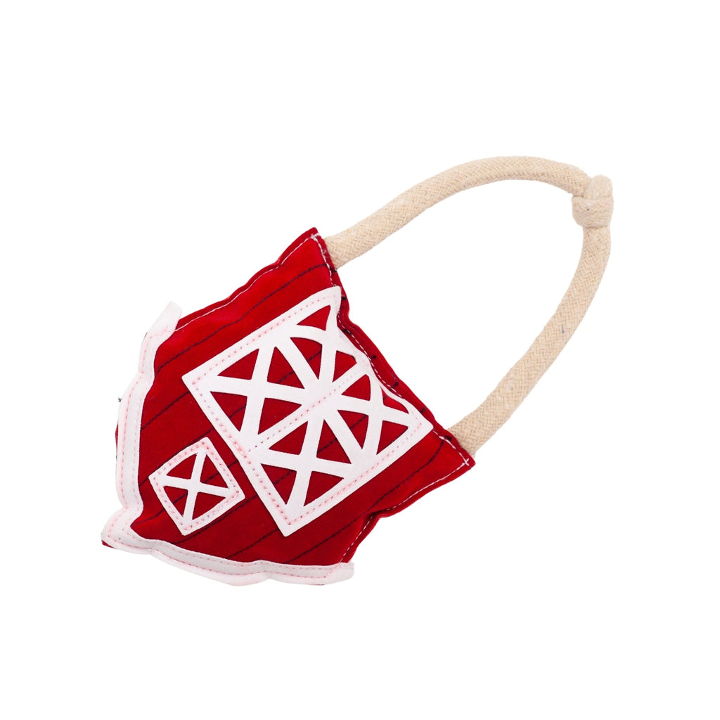 Red Barn Dog Chew Toy with Faux Leather and Organic Cotton