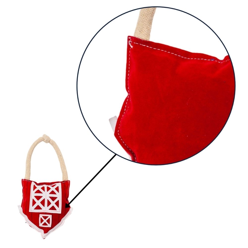 Red Barn Dog Chew Toy with Faux Leather and Organic Cotton