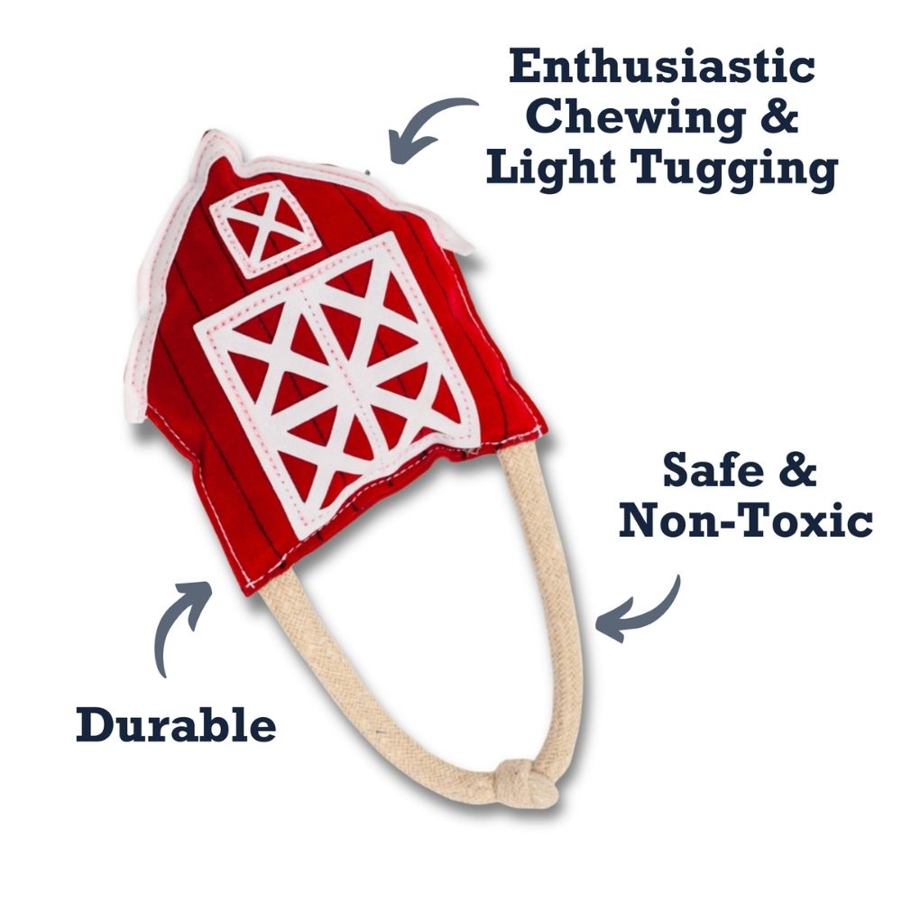 Red Barn Dog Chew Toy with Faux Leather and Organic Cotton