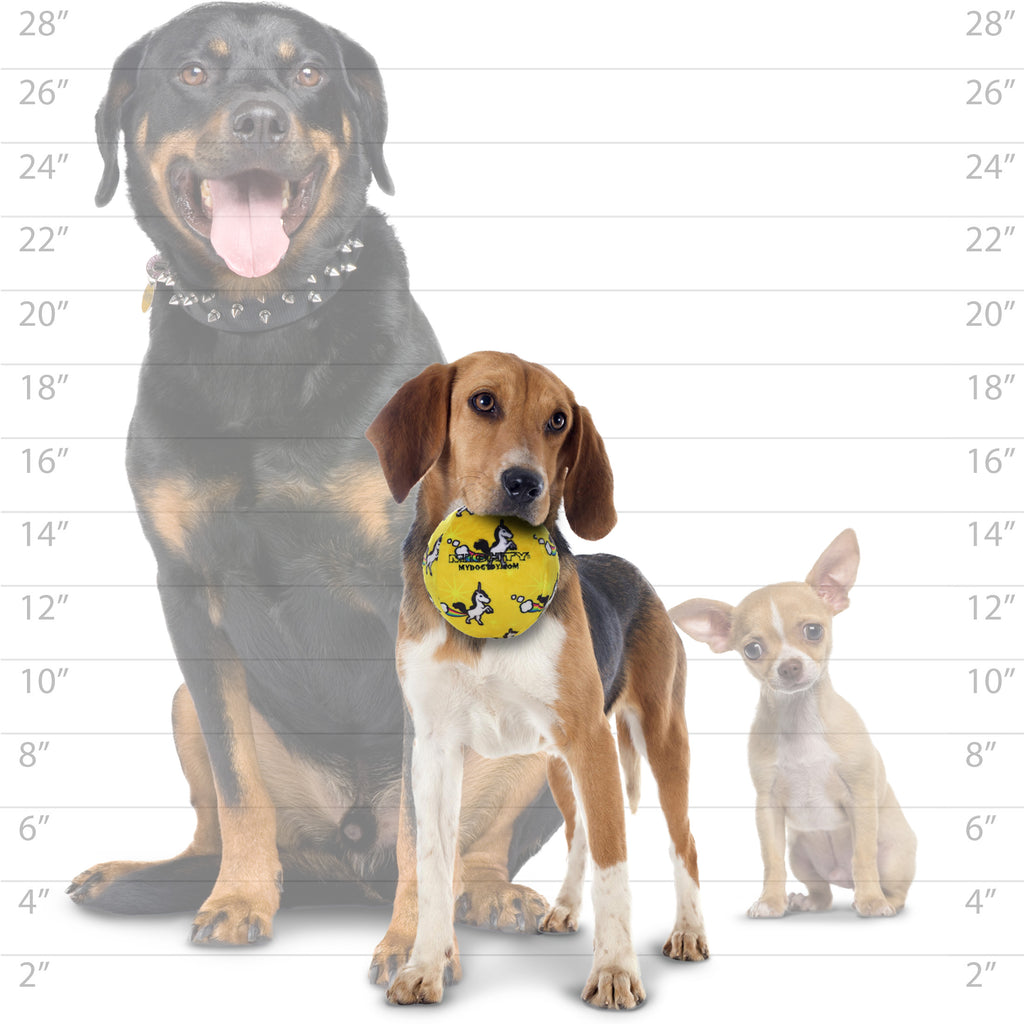 Mighty Ball Med Unicorn — dog size guide