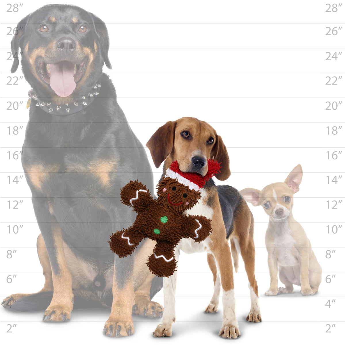 Mighty Microfiber Ball Med Gingerbread Man Hat — dog size guide