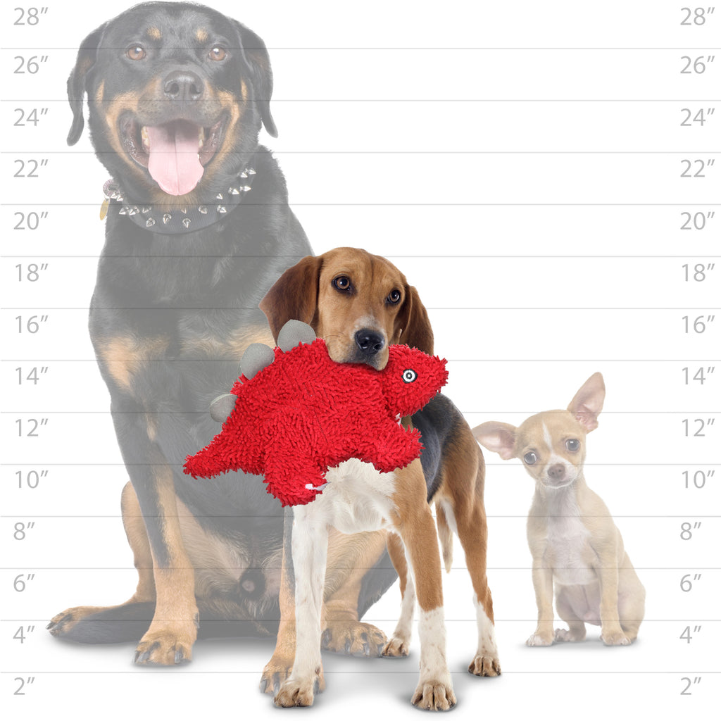 Mighty Microfiber Ball Med Stegosaurus Red — dog size guide