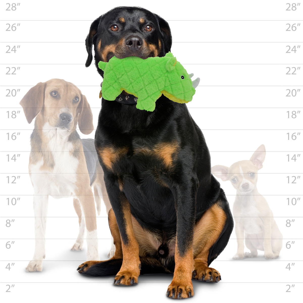 Mighty Safari Rhinoceros Green — dog size guide