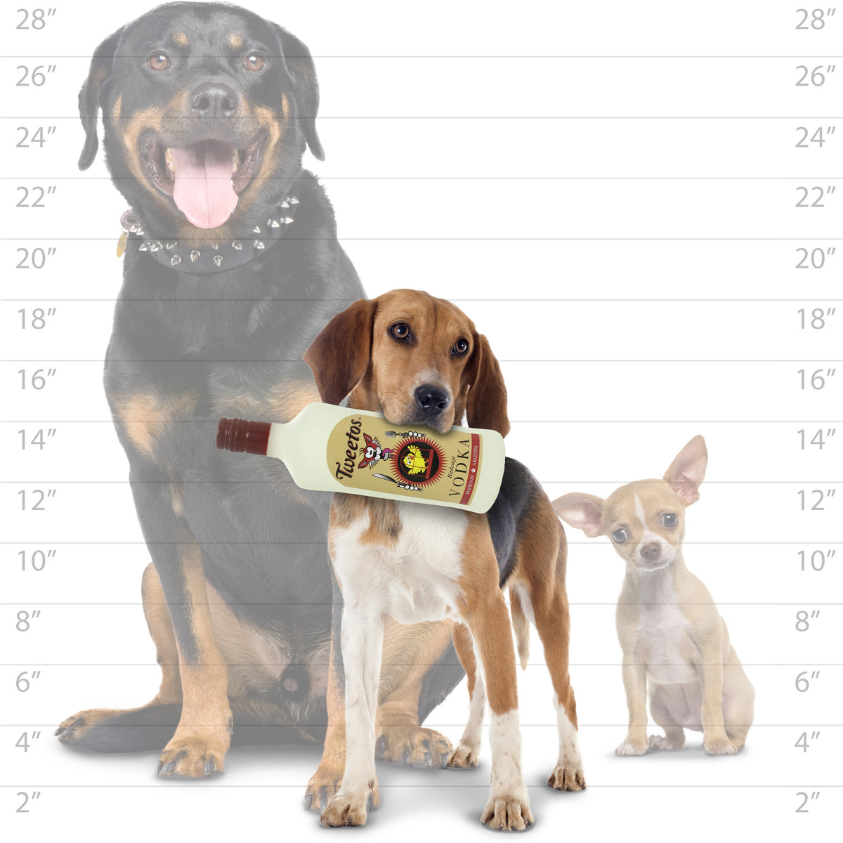 Silly Squeaker Liquor Bottle Tweetos — dog size guide