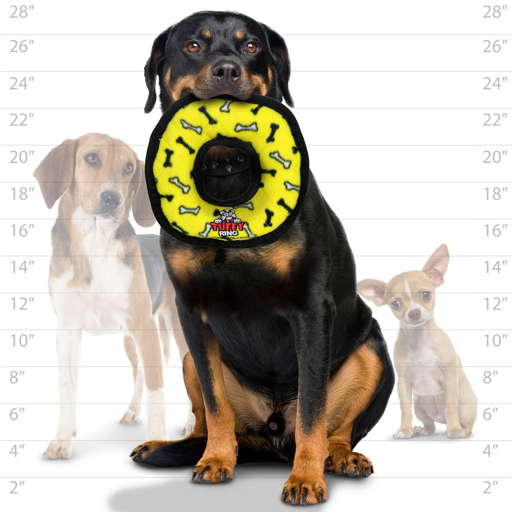 Tuffy Med Ring Yellow Bone — dog size guide