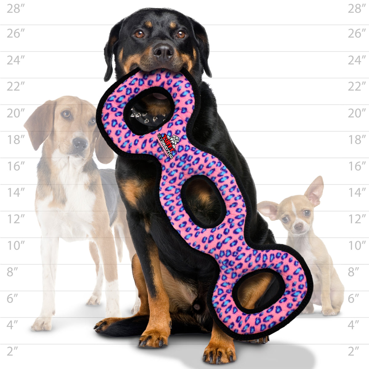 Tuffy Ultimate 3WayTug Pink Leopard — dog size guide