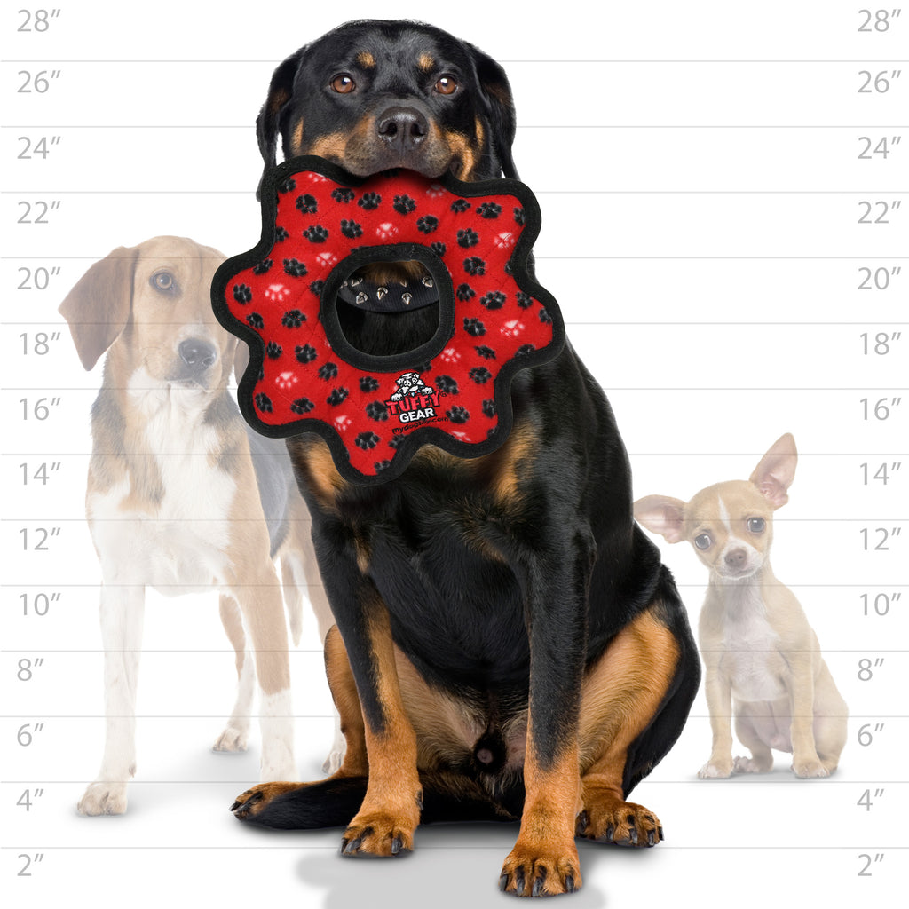 Tuffy Ultimate Gear Ring Red Paw — dog size guide