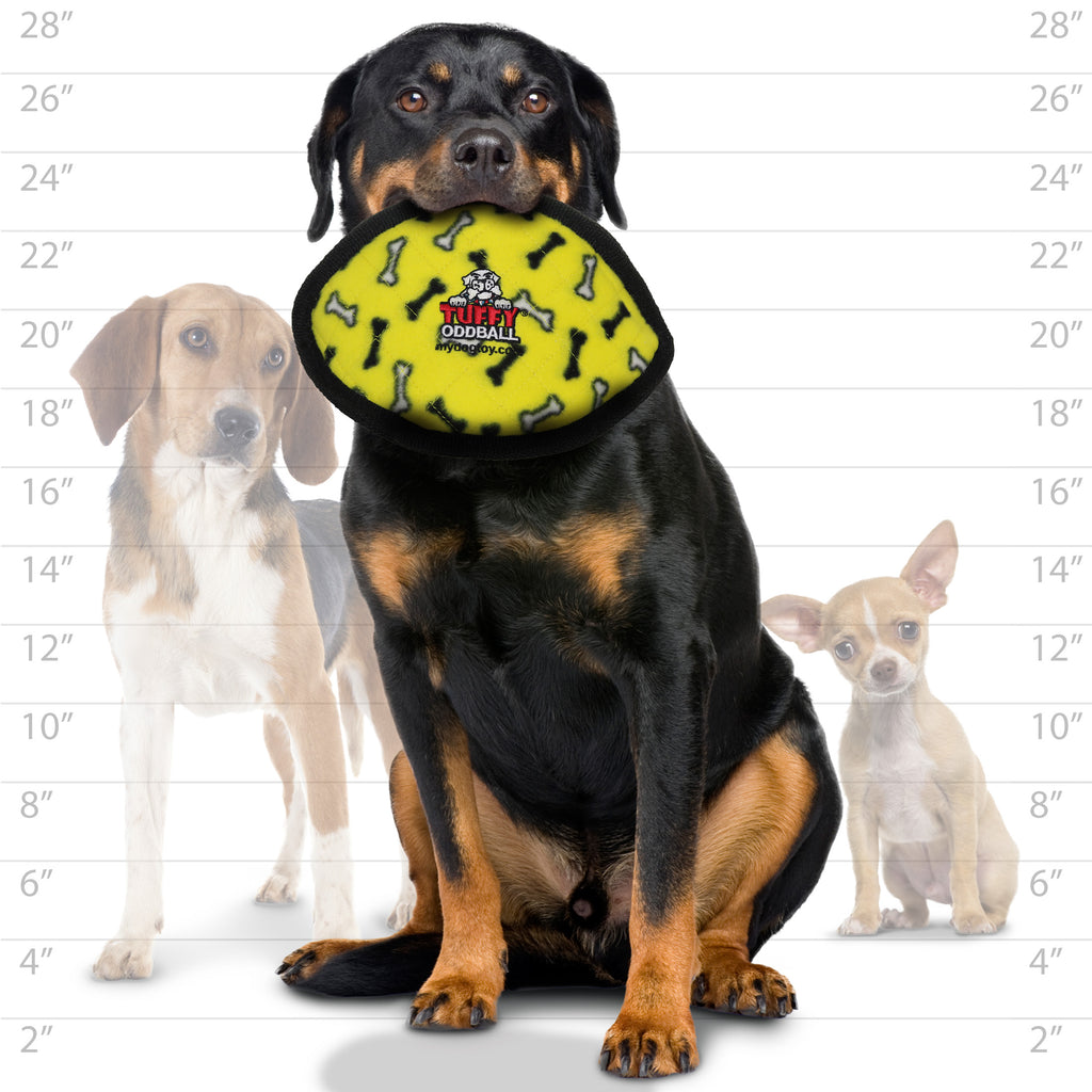 Tuffy Ultimate Odd Ball Yellow Bone — dog size guide