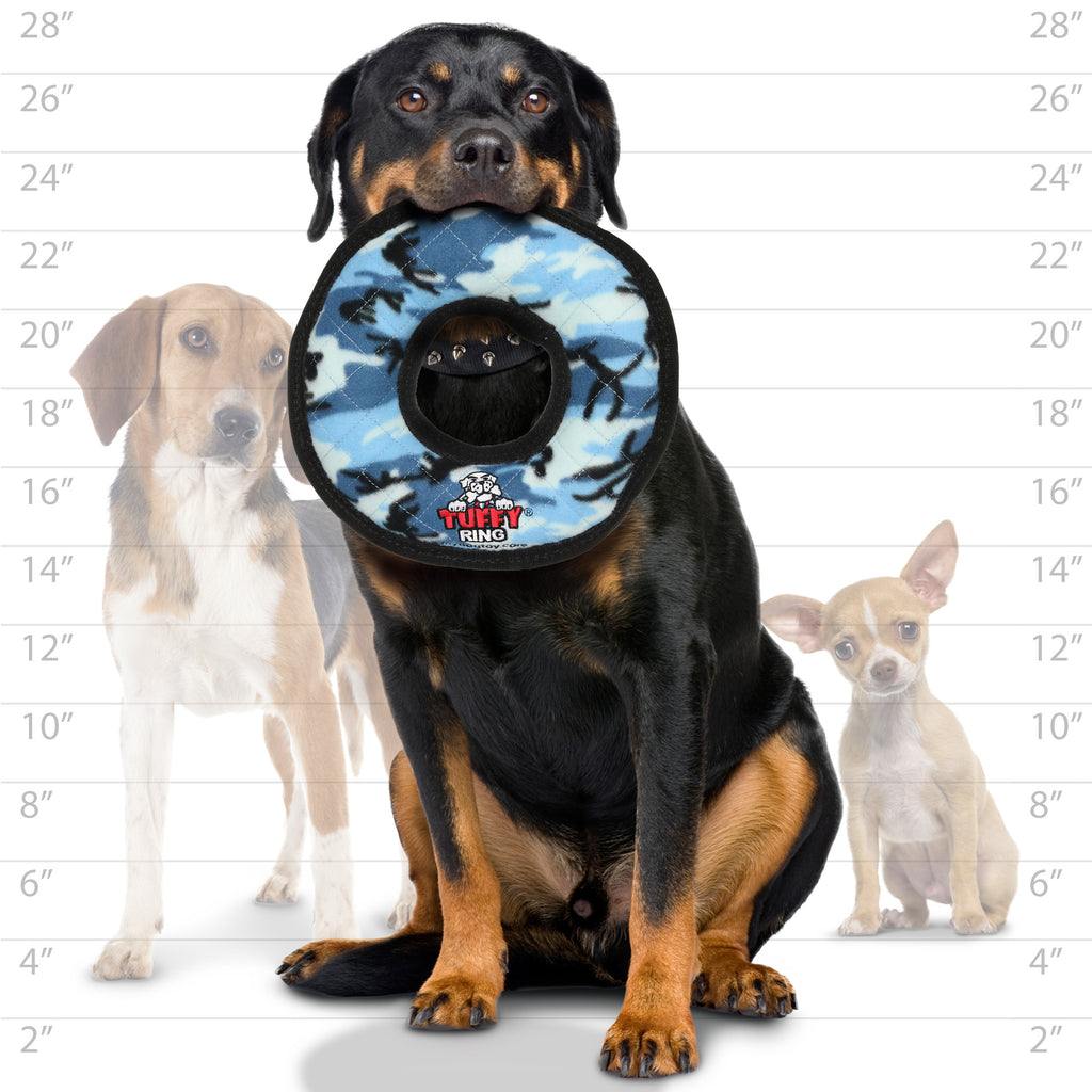 Tuffy Ultimate Ring Camo Blue — dog size guide