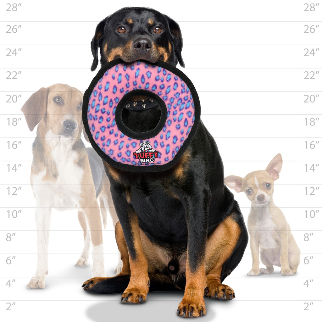 Tuffy Ultimate Ring Pink Leopard — dog size guide