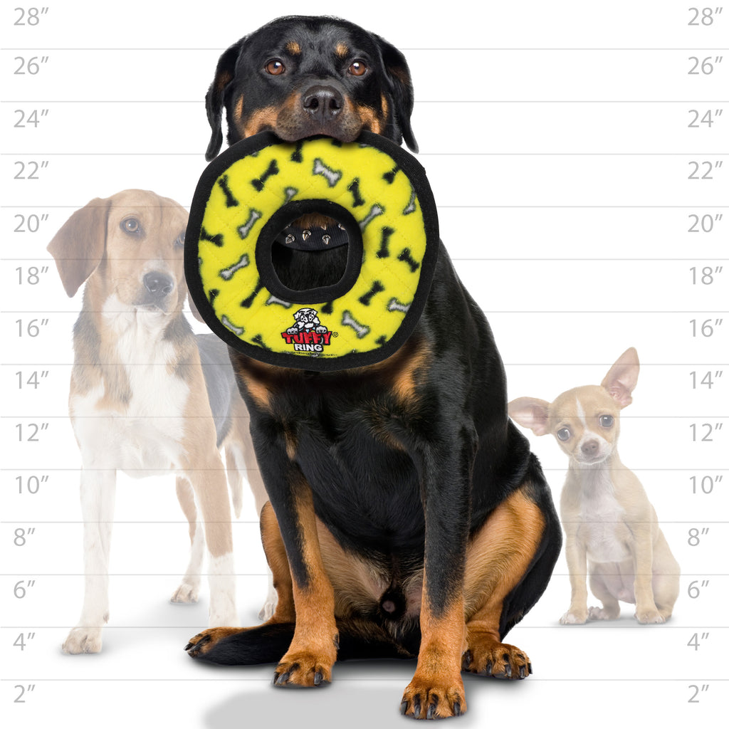Tuffy Ultimate Ring Yellow Bone — dog size guide