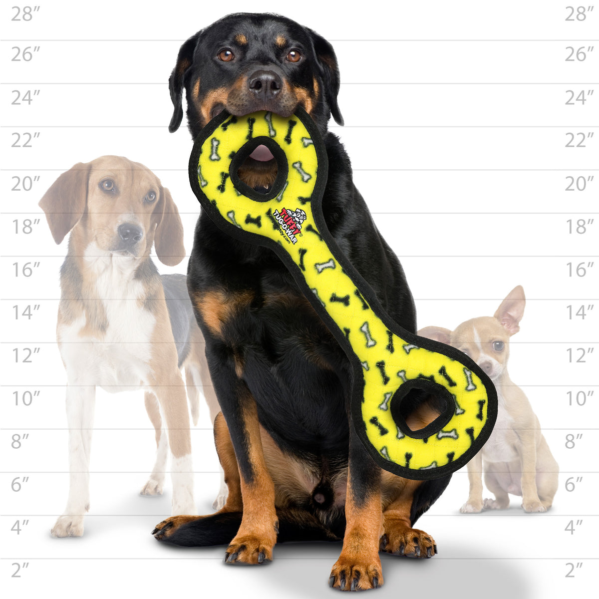 Tuffy Ultimate Tug-O-War Yellow Bone — dog size guide