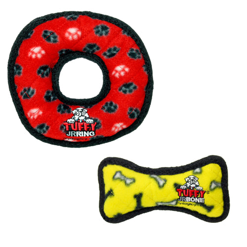 Tuffy Jr Bone Yellow and Ring Red Paw 2 Pack