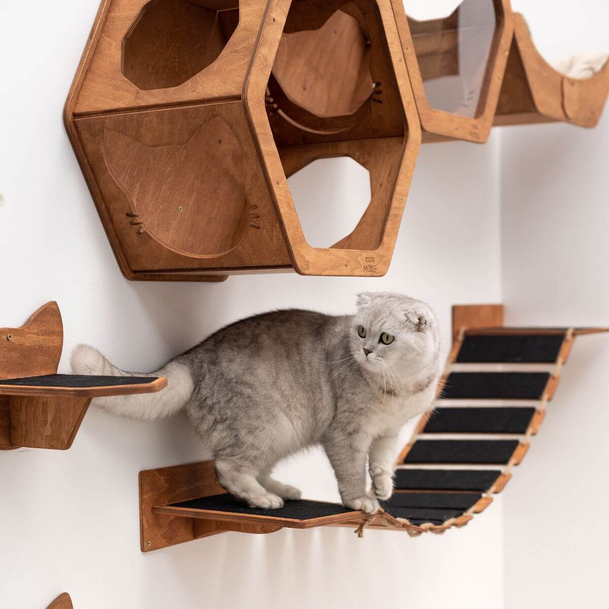 Cat Rope Bridge with Felt-Covered Stairs, 48.8"