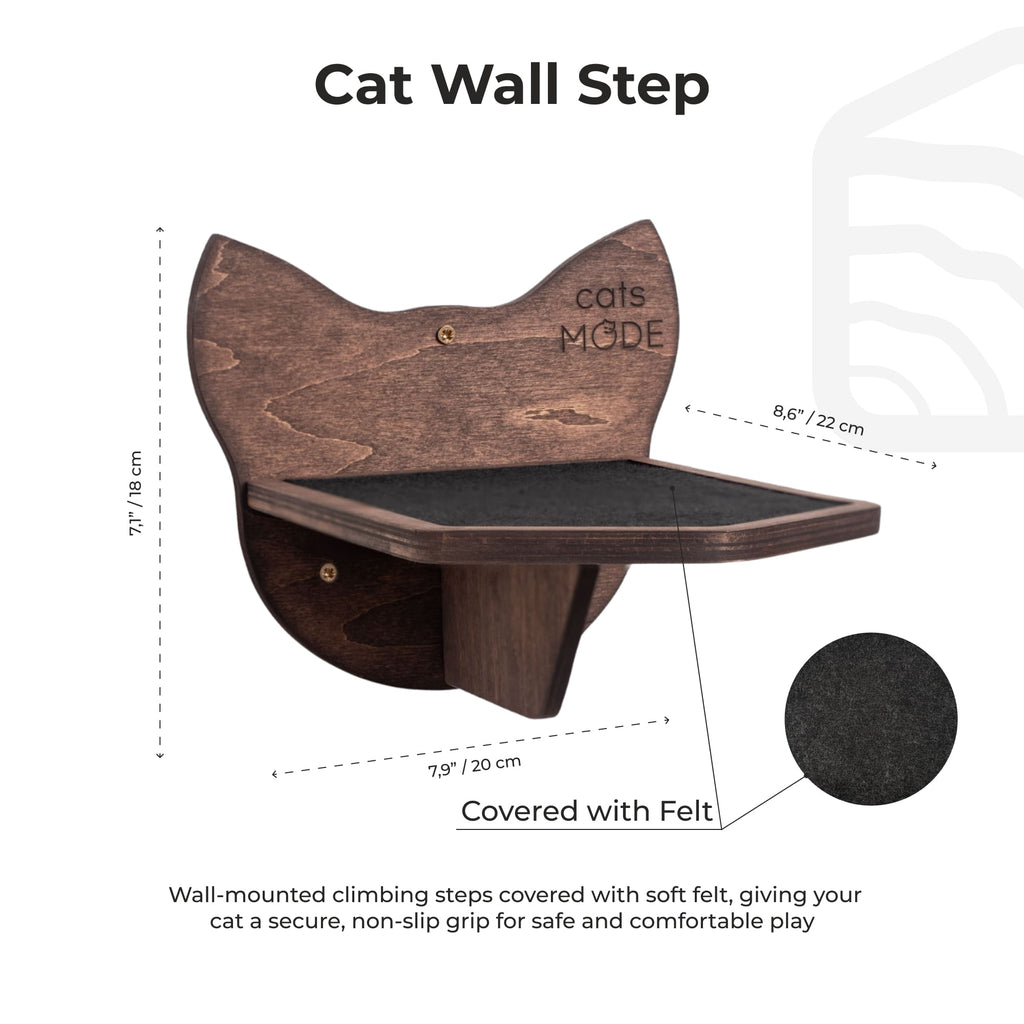 Wall-Mounted Cat Steps in Dark Walnut Wood