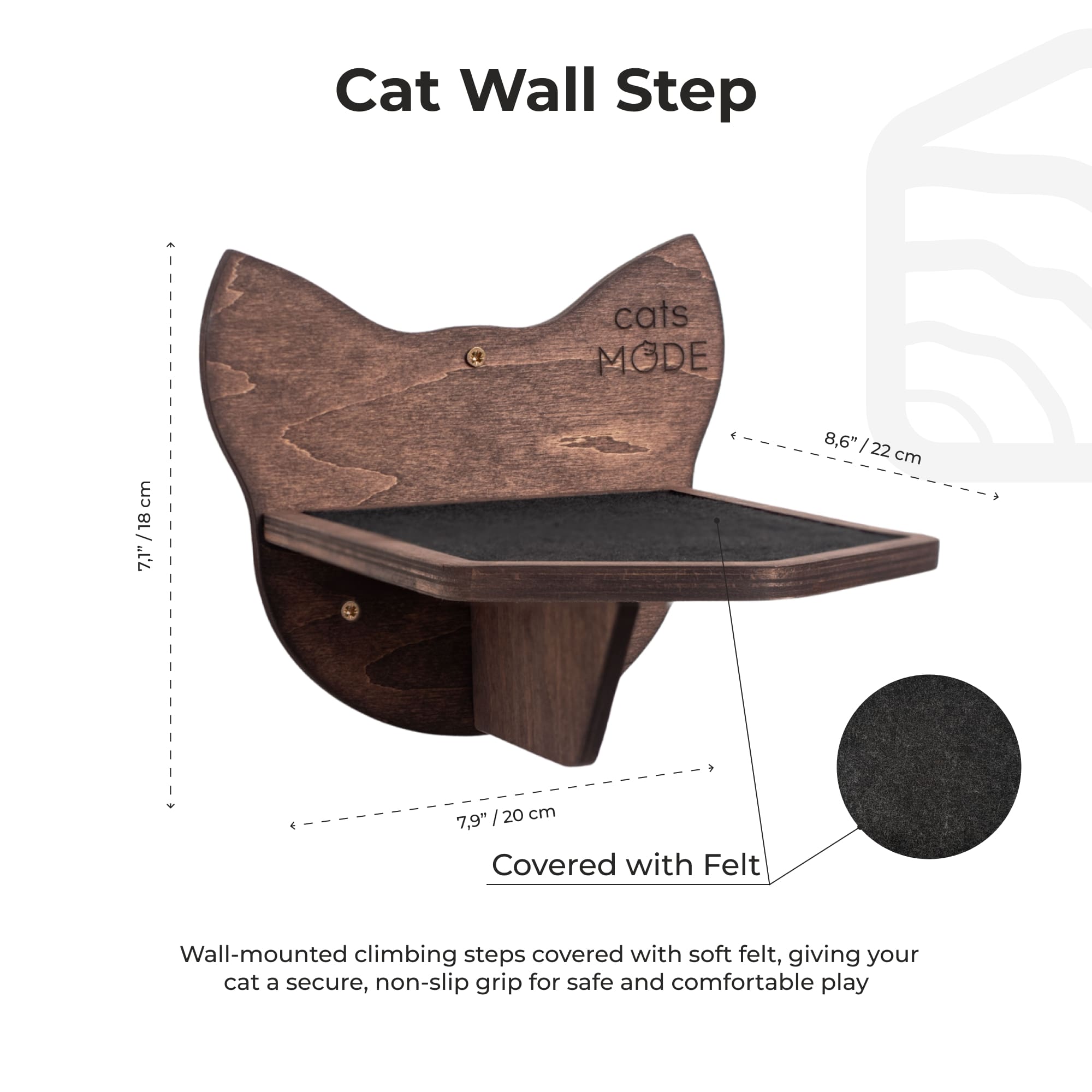 Wall-Mounted Cat Steps in Dark Walnut Wood