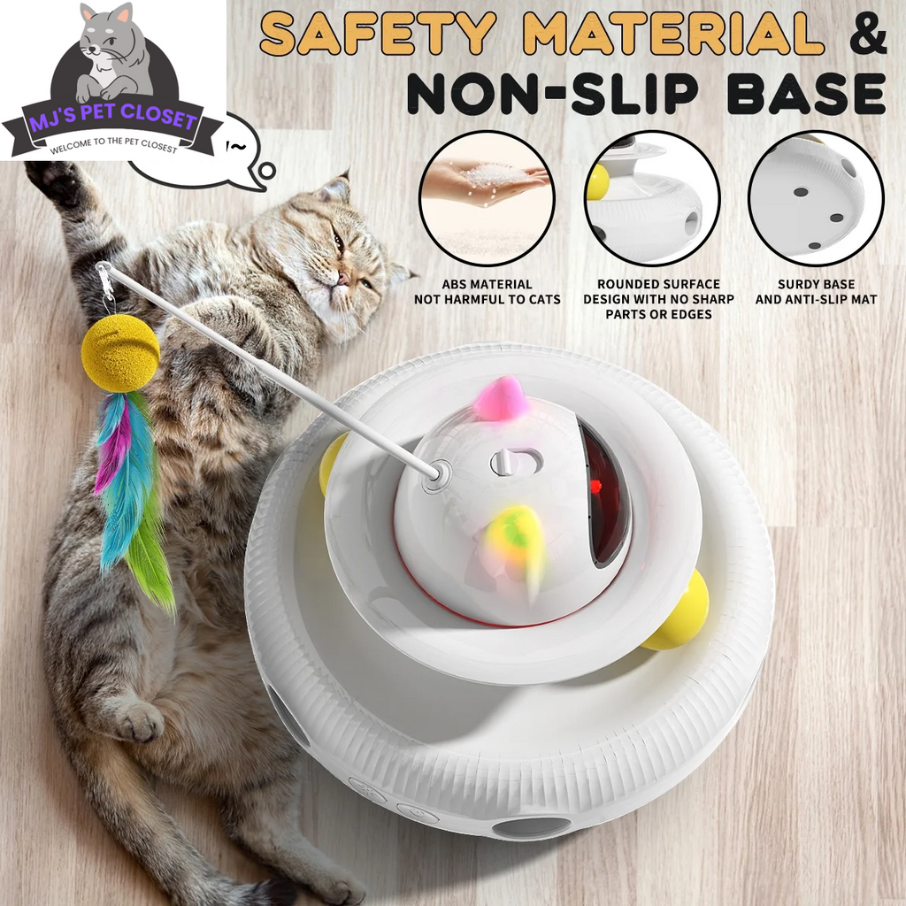 4-in-1 Interactive Cat Toy with Laser, Feather Wand, and Track Ball