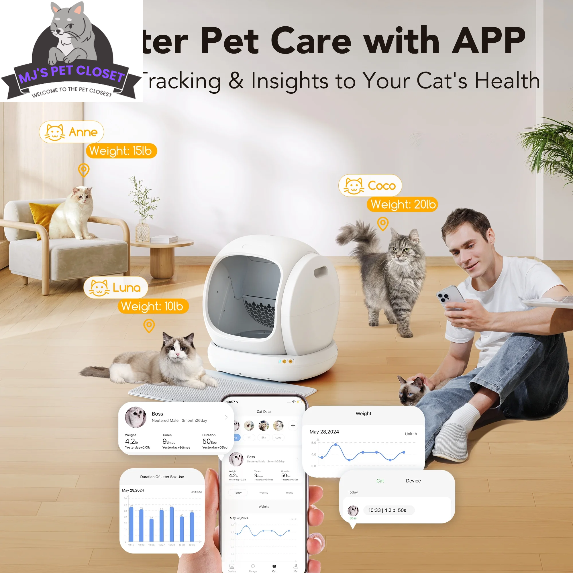 Smart Automatic Self-Cleaning Cat Litter Box, 75L for Multi-Cat Homes