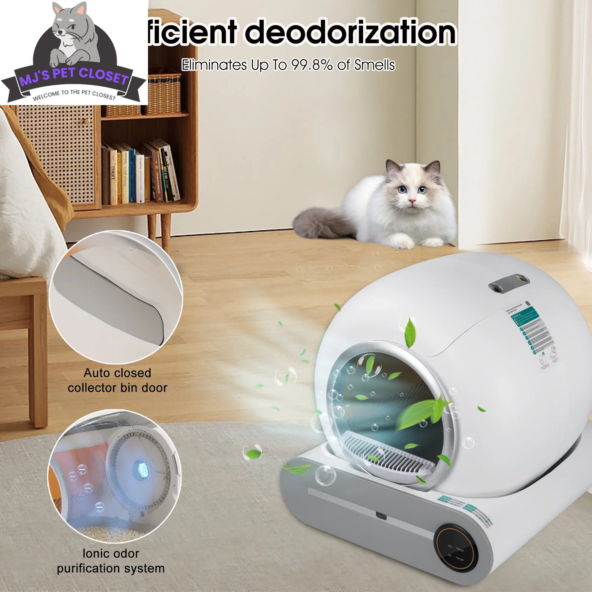Self-Cleaning Cat Litter Box with App Control, 65L Capacity