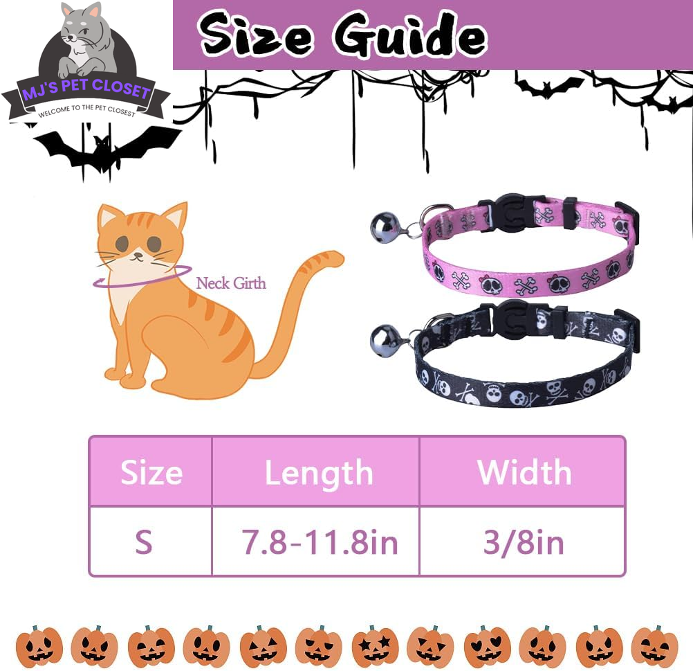 Cat Breakaway Collar 2-Pack – Pink & Black Skull Designs, Adjustable