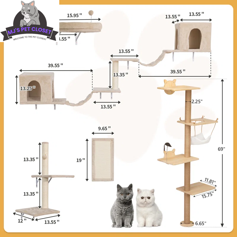 Wall-Mounted Cat Tree Set – Modern Space-Saving Design