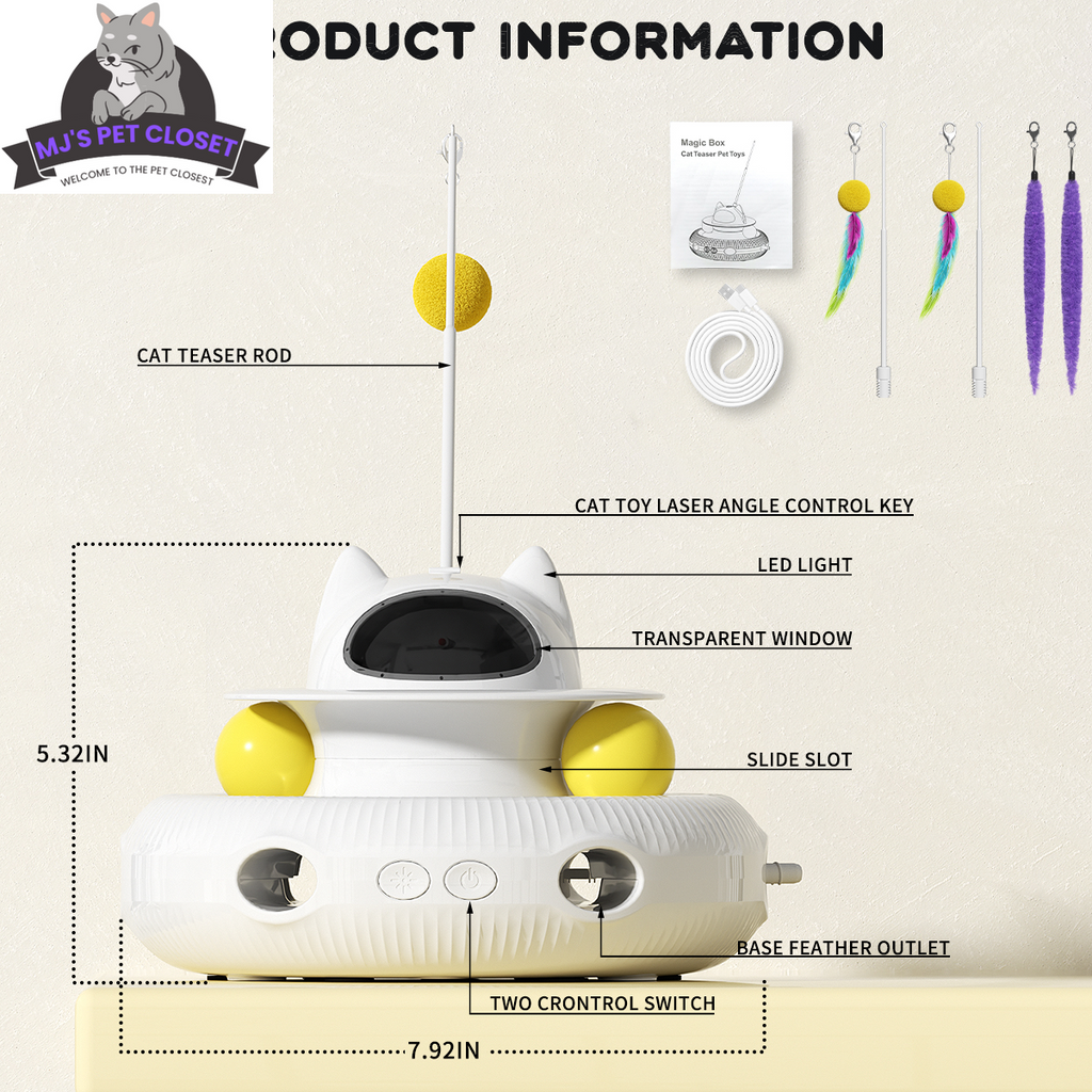 4-in-1 Interactive Cat Toy with Laser, Feather Wand, and Track Ball