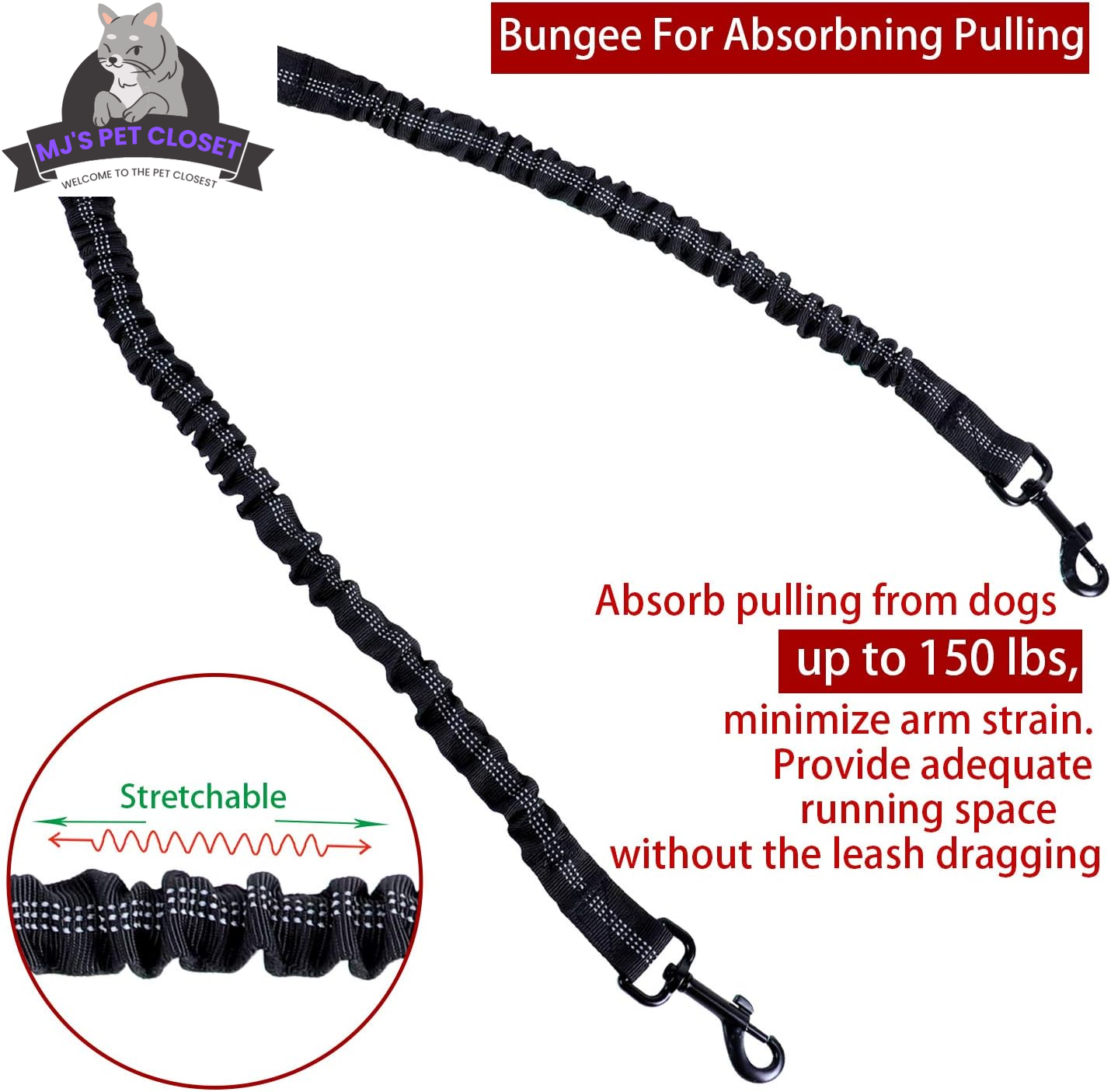 Double Dog Leash with Waist Belt and Reflective Stitching