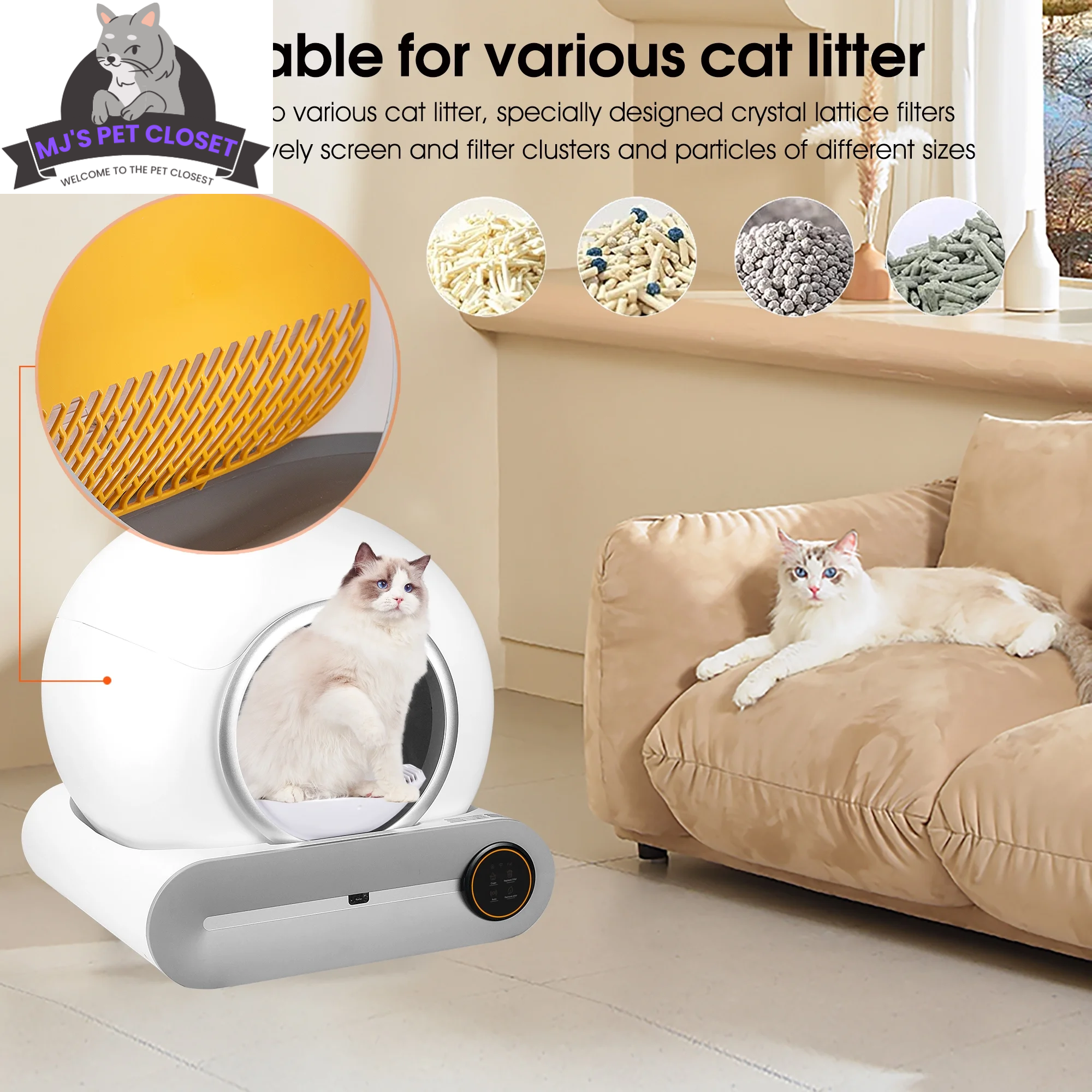 Self-Cleaning Cat Litter Box with App Control, 65L Capacity