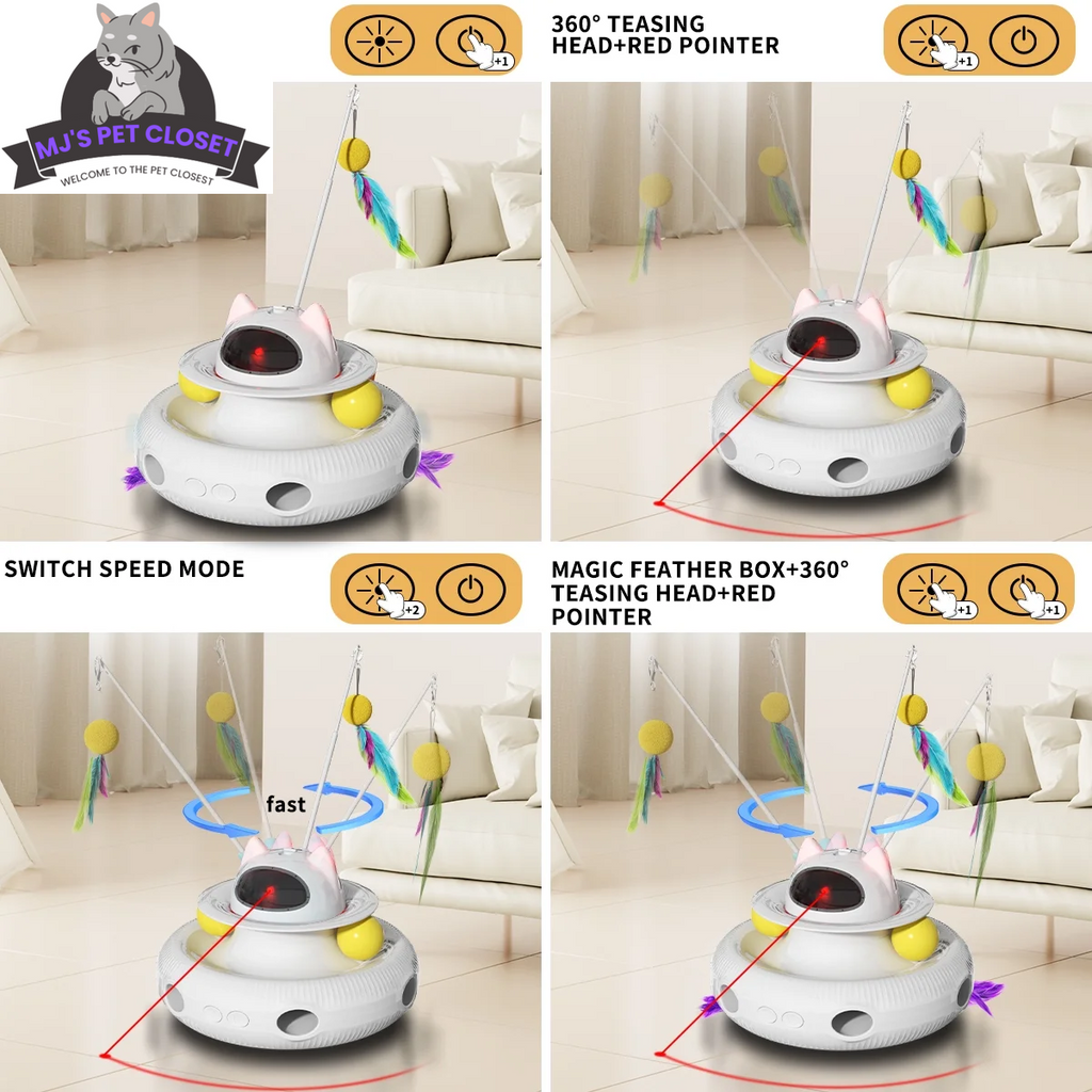 4-in-1 Interactive Cat Toy with Laser, Feather Wand, and Track Ball