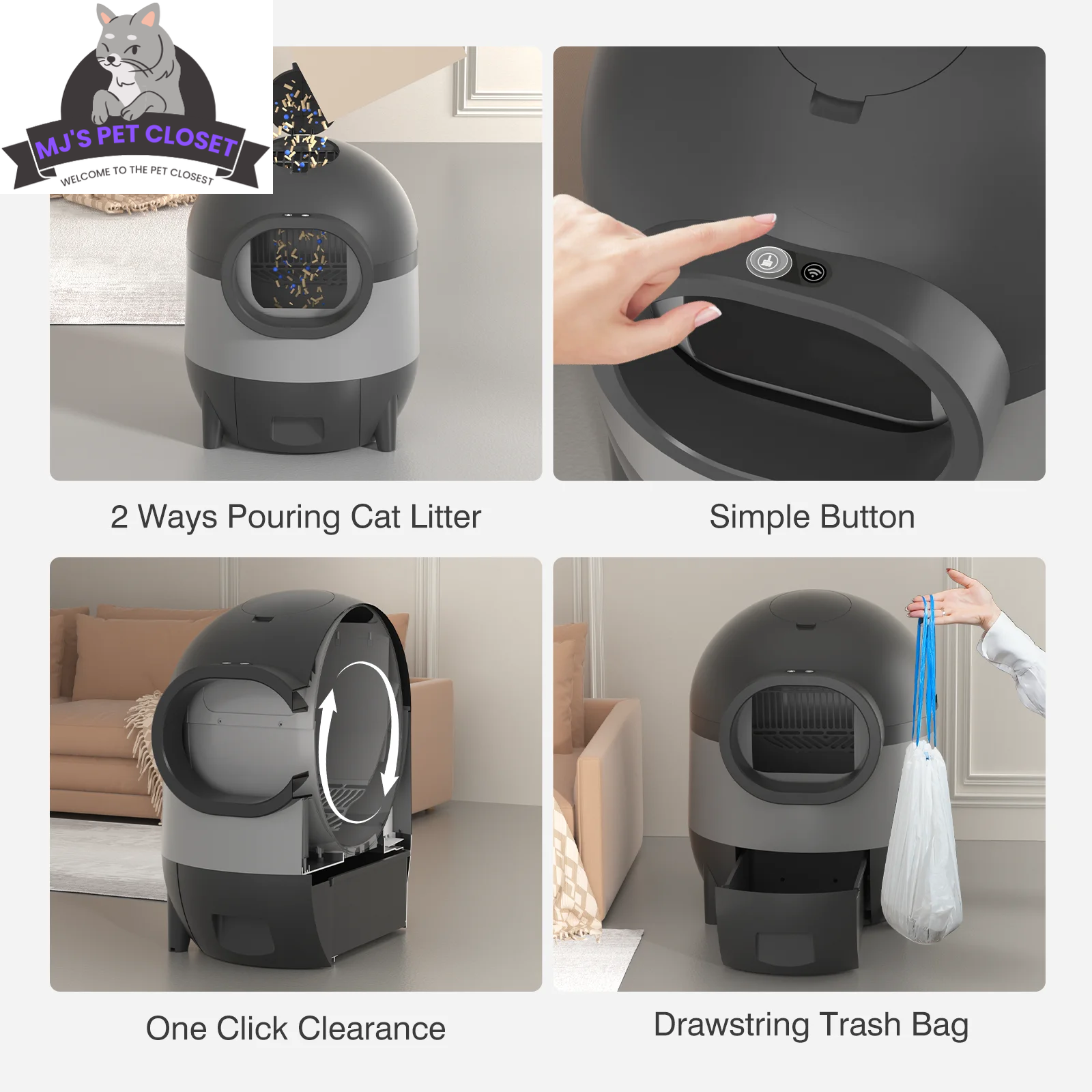 Self-Cleaning Cat Litter Box with App Control, 60L Capacity