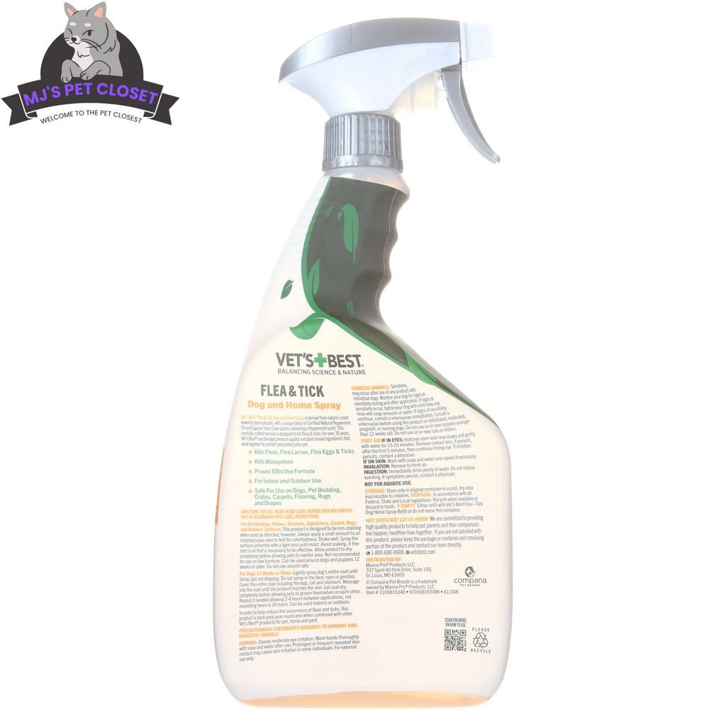 Flea & Tick Spray for Dogs with Plant-Based Ingredients, 16 oz