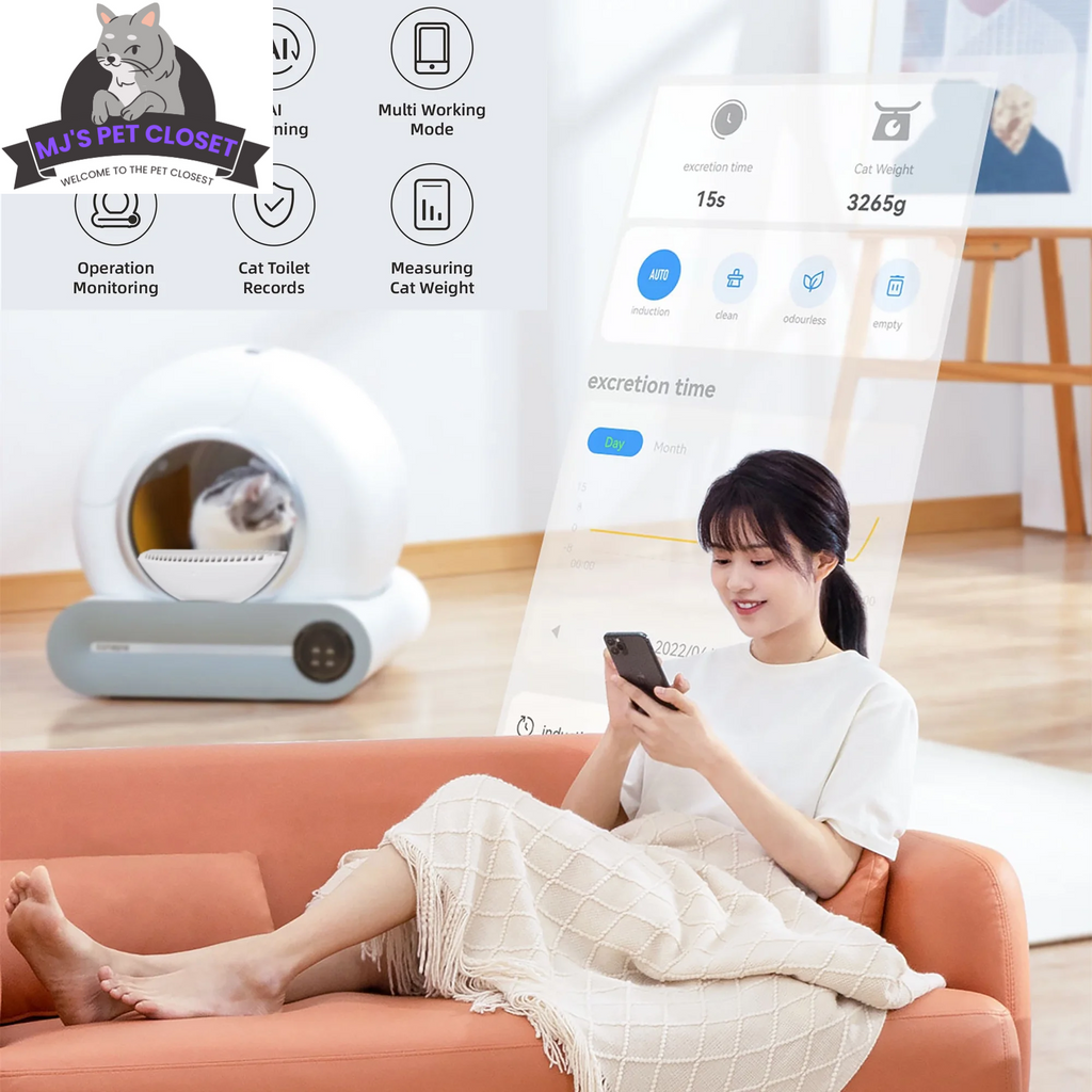 Self-Cleaning Cat Litter Box with App Control, 65L Capacity